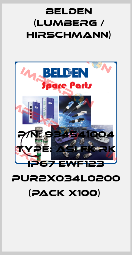 P/N: 934541004 Type: ASI FK RK IP67 EWF123 PUR2x034L0200 (pack x100)  Belden (Lumberg / Hirschmann)