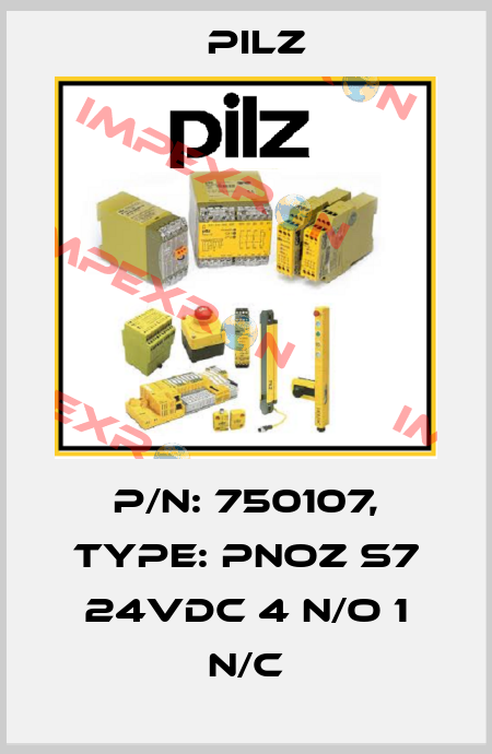 p/n: 750107, Type: PNOZ s7 24VDC 4 n/o 1 n/c Pilz