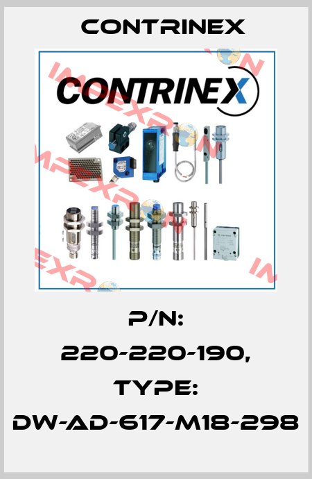 P/N: 220-220-190, Type: DW-AD-617-M18-298 Contrinex