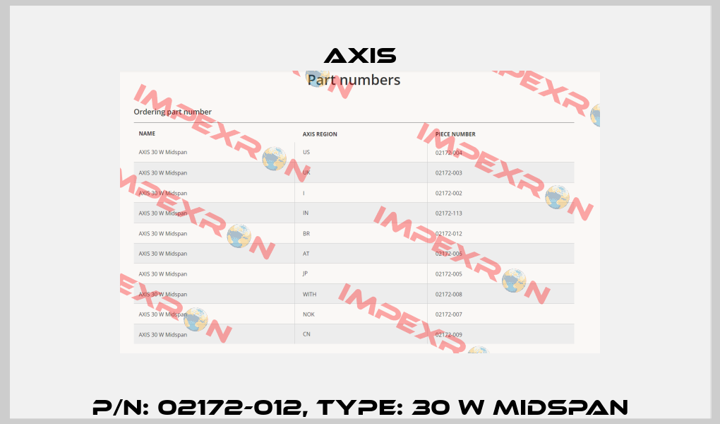 P/N: 02172-012, Type: 30 W MIDSPAN Axis
